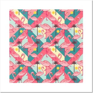 Retro Flamingo Pattern Posters and Art